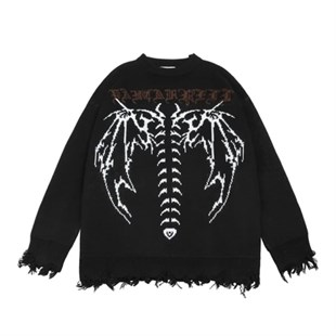 Gothic Skeleton Siyah Unisex Oversize Kazak