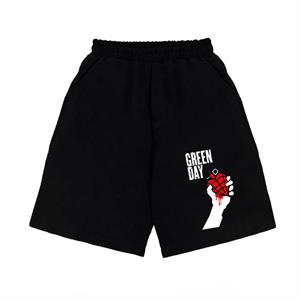 Green Day Baskılı Siyah Unisex Penye Şort