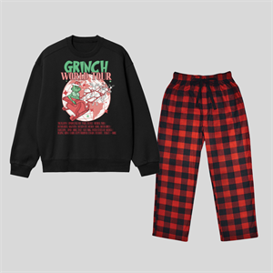 Grinch World Tour Baskılı Siyah Unisex Oversize Alt Üst 2 Li Takım