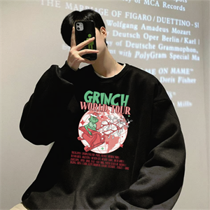 Grinch World Tour Baskılı Siyah Unisex Oversize Bisiklet Yaka Sweatshirt