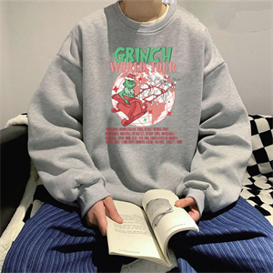 Grinch World Tour Gri Unisex Oversize Bisiklet Yaka Sweatshirt