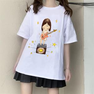 Guitarist Girl Baskılı Beyaz Unisex Oversize T-shirt