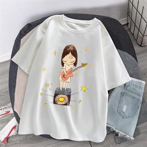 Guitarist Girl Baskılı Beyaz Unisex Oversize T-shirt