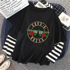 Guns N Roses Baskılı Fake Sleeves Unisex Siyah T-shirt