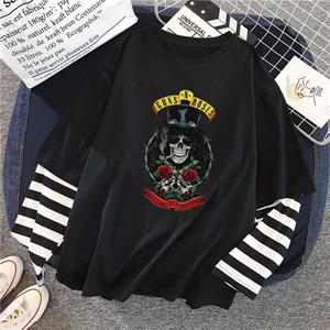 Guns N Roses Skull Baskılı Fake Sleeves Unisex Siyah T-shirt