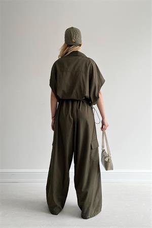 Haki Tactical Wide Leg Cargo Pocket Unisex Pantolon