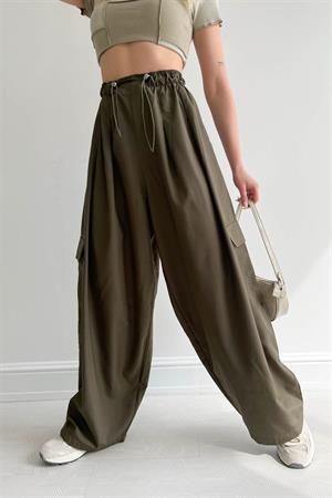 Haki Tactical Wide Leg Cargo Pocket Unisex Pantolon