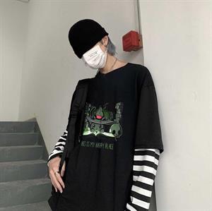 Halloween Happy Place Baskılı Fake Sleeves Unisex Siyah T-shirt