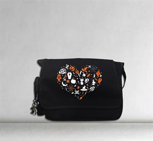 Halloween Heart Baskılı Unisex Siyah Postacı Çantası