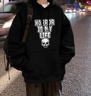 Halloween Horror Is My Life Baskılı Siyah Unisex Oversize Kapüşonlu Sweatshirt