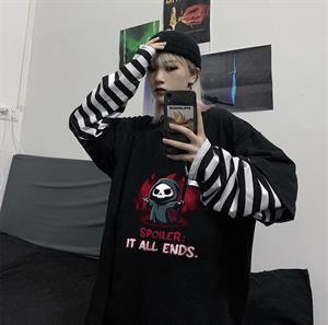 Halloween It All Ends Baskılı Fake Sleeves Unisex Siyah T-shirt