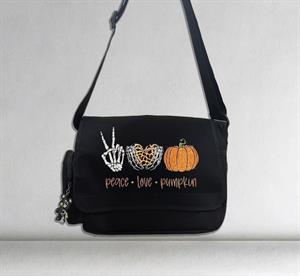 Halloween Peace Love Pumpkin Baskılı Unisex Siyah Postacı Çantası
