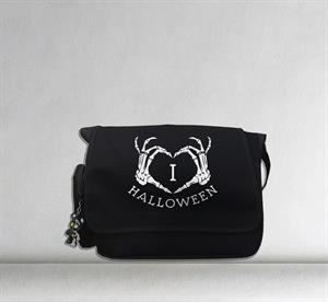 Halloween Skeleton Heart Baskılı Unisex Siyah Postacı Çantası