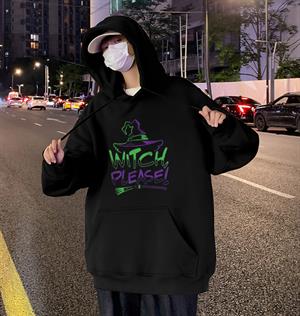Halloween Witch Please Baskılı Siyah Unisex Oversize Kapüşonlu Sweatshirt