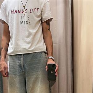 Hands Off Its Mine Baskılı Beyaz T-shirt