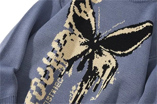 Harajuku Butterfly Mavi Unisex Oversize Kazak