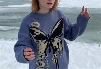 Harajuku Butterfly Mavi Unisex Oversize Kazak
