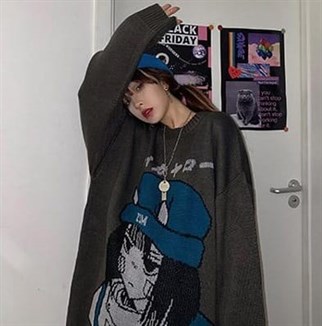 Harajuku Cartoon Anime Sokak Tarzı Unisex Kazak