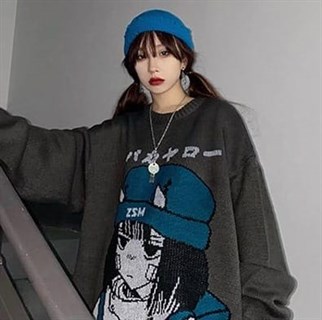 Harajuku Cartoon Anime Sokak Tarzı Unisex Kazak