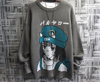 Harajuku Cartoon Anime Sokak Tarzı Unisex Kazak