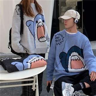 Harajuku Cute Shark - Im Not Danger Mavi Oversize Kazak
