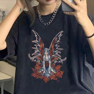 Harajuku Fairy Girl Red Siyah (Unisex) T-shirt
