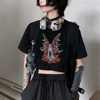 Harajuku Fairy Girl Red Siyah (Unisex) T-shirt