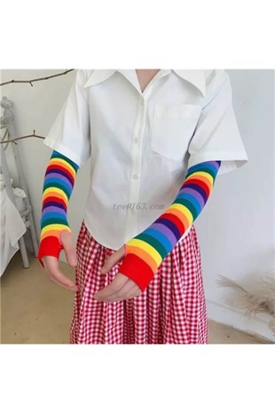 Harajuku Gökkuşağı Desenli Parmaksız Kolluk Eldiven