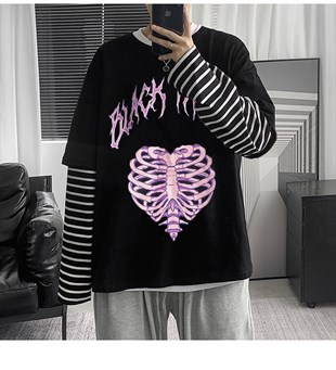 Harajuku Gothic Black Three Cage Oversize Unisex Uzun Kollu  T-shirt