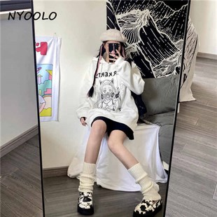 Harajuku Japanese Sweet Cool Girl Beyaz Kapşonlu Sweetshirt