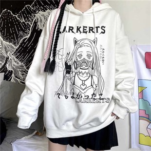 Harajuku Japanese Sweet Cool Girl Beyaz Kapşonlu Sweetshirt