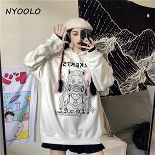 Harajuku Japanese Sweet Cool Girl Beyaz Kapşonlu Sweetshirt
