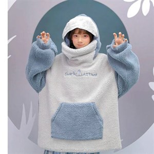 Harajuku Shark Style Peluş Oversize Eldivenli Kapüşonlu