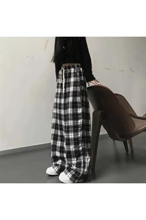 Harajuku Siyah Beyaz Ekose Tracksuit Eşofman Altı
