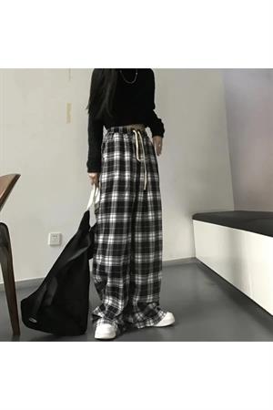 Harajuku Siyah Beyaz Ekose Tracksuit Eşofman Altı