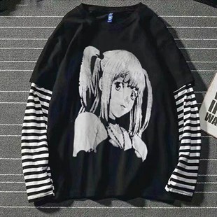 Harajuku Style Anime Death Note Misa Cosplay Uzun Kollu Oversize T Shirt