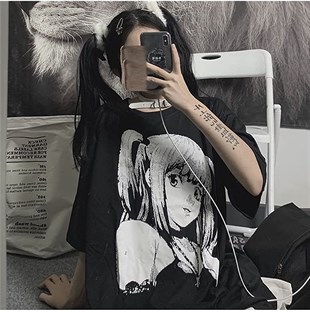 Harajuku Style Anime Death Note Misa Cosplay Kısa Kollu Oversize T Shirt