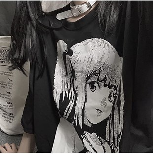 Harajuku Style Anime Death Note Misa Cosplay Kısa Kollu Oversize T Shirt