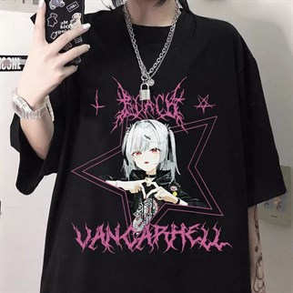 Harajuku T Shirt Aesthetic Gothic Punk Cartoon  Siyah Oversize T-Shirt