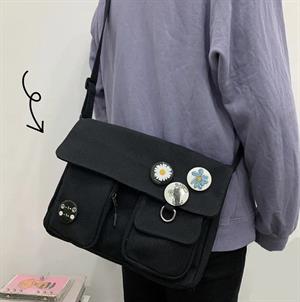 Harajuku Unisex Cepli Unisex Siyah Postacı Çantası