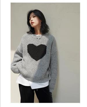 Harajuku Vintage Heart Oversize Unisex Siyah Kazak