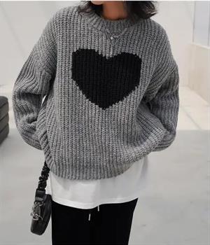 Harajuku Vintage Heart Oversize Unisex Siyah Kazak