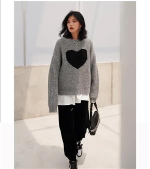 Harajuku Vintage Heart Oversize Unisex Siyah Kazak