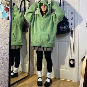 Harajuku Yeşil Kurbağa Peluş Oversize Hırka