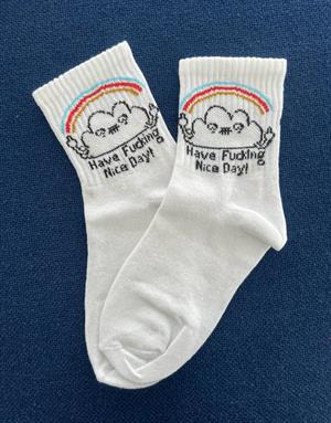 Have *ing Nice Day! Unisex Beyaz Kolej Çorap