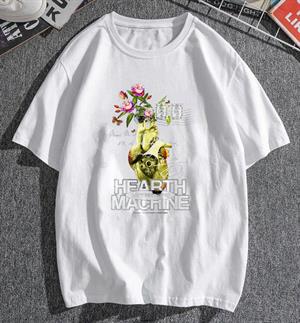 Heart Machine Baskılı Beyaz Unisex Oversize T-shirt