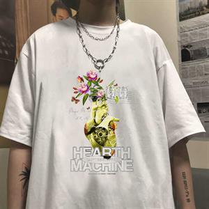 Heart Machine Baskılı Beyaz Unisex Oversize T-shirt