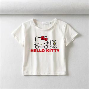 Hello Kitty Baskılı Beyaz Crop