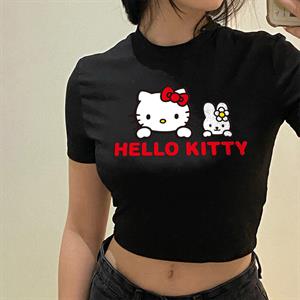 Hello Kitty Baskılı Siyah Crop