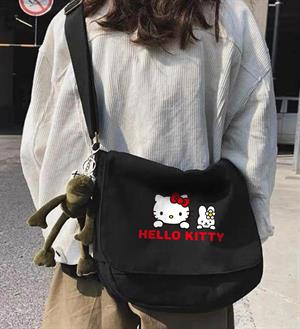 Hello Kitty Baskılı Unisex Siyah Postacı Çantası